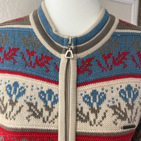 Geiger wool knit jacket.  Zip front. Size M. Pattern on front/cream solid back - Picture 3 of 6